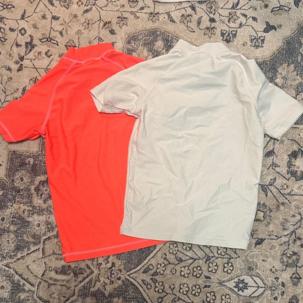 next Kids Short-Sleeve Rash Guard Set - Neon Coral & Light Gray